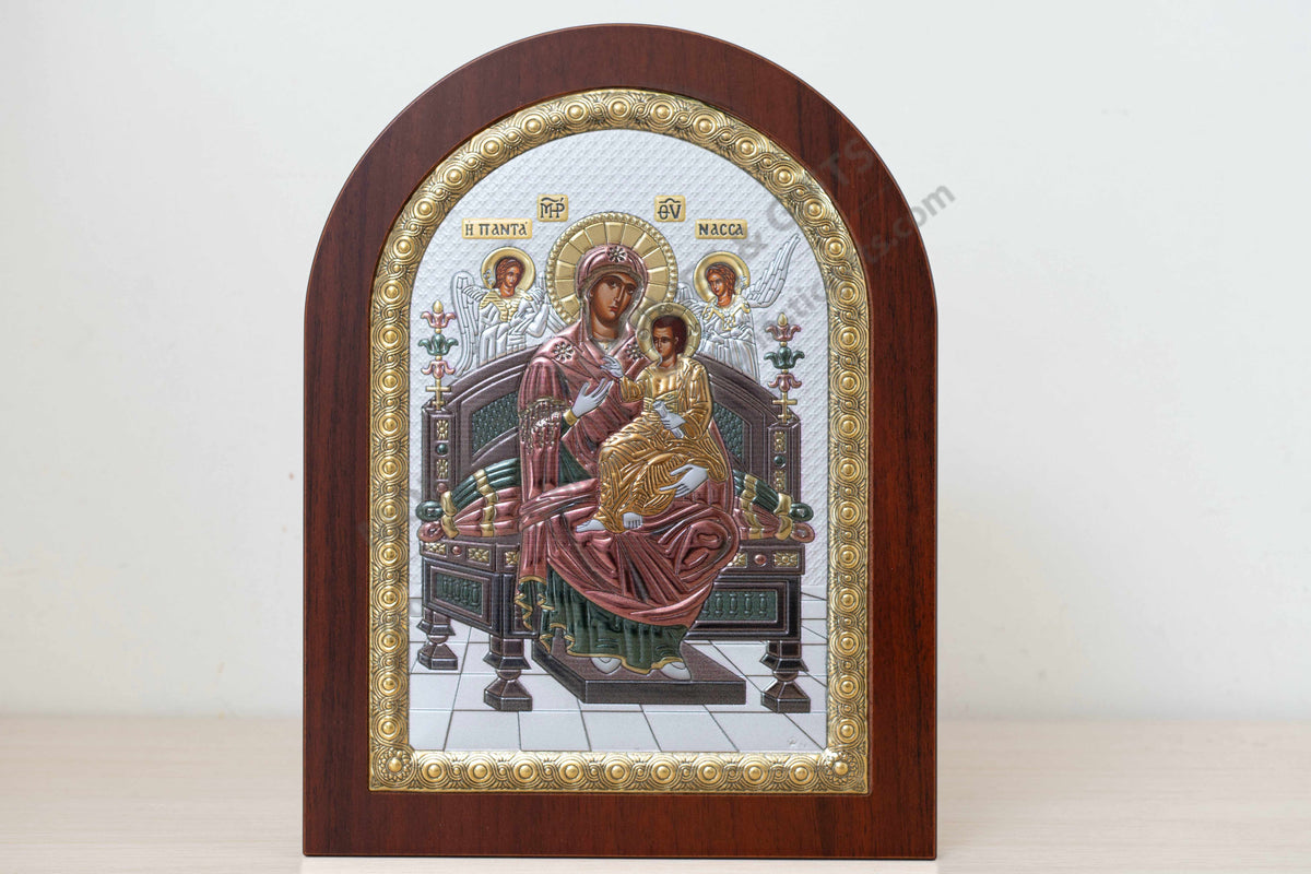 Virgin Mary Pantanassa 925 Silver Icon with Color Accents (20x26 cm / 7.9x10.2 in)