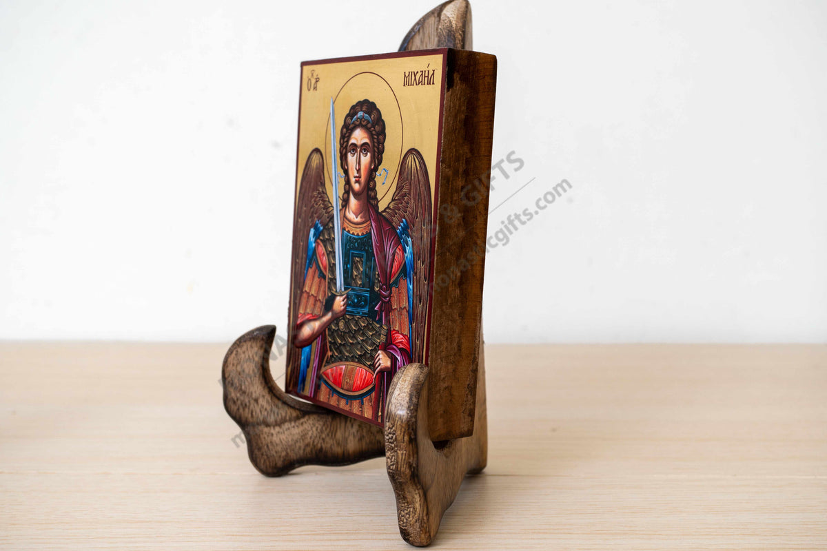 Solid wooden display stands easels for icons and art in three sizes 9x16 10x20 and 12x26 cm