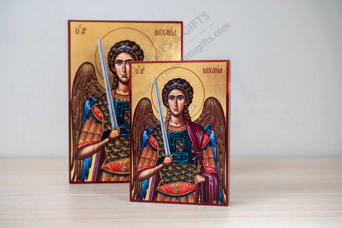 Archangel Michael Icon Handmade Gold Leaf Byzantine Wooden Art Plaque