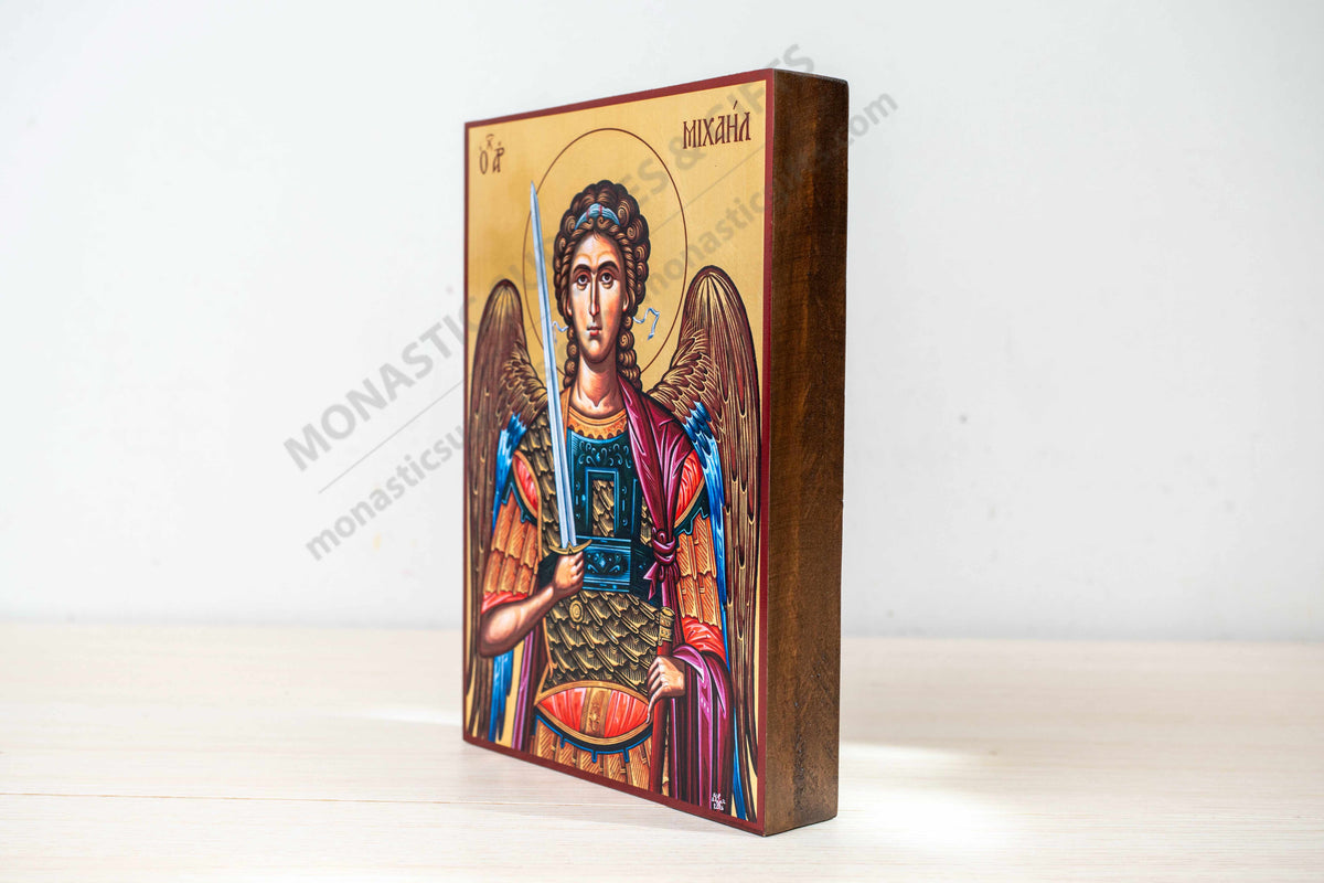 Archangel Michael Icon Handmade Gold Leaf Byzantine Wooden Art Plaque