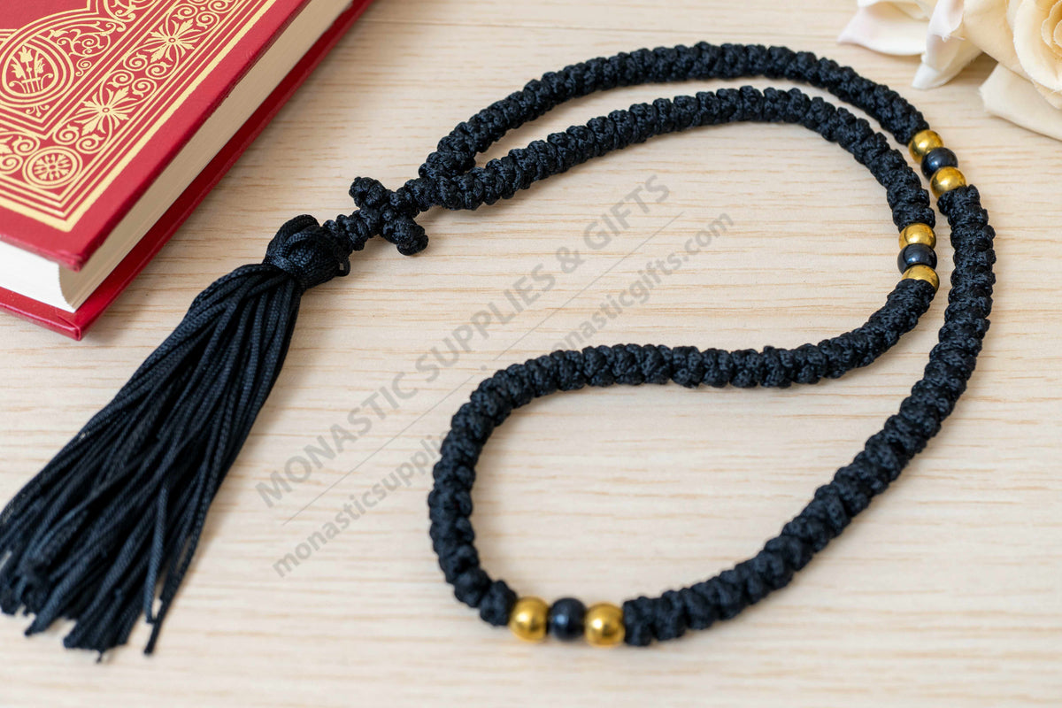  Monastic Orthodox Prayer Rope with Tassel - Black - 100 Knots 