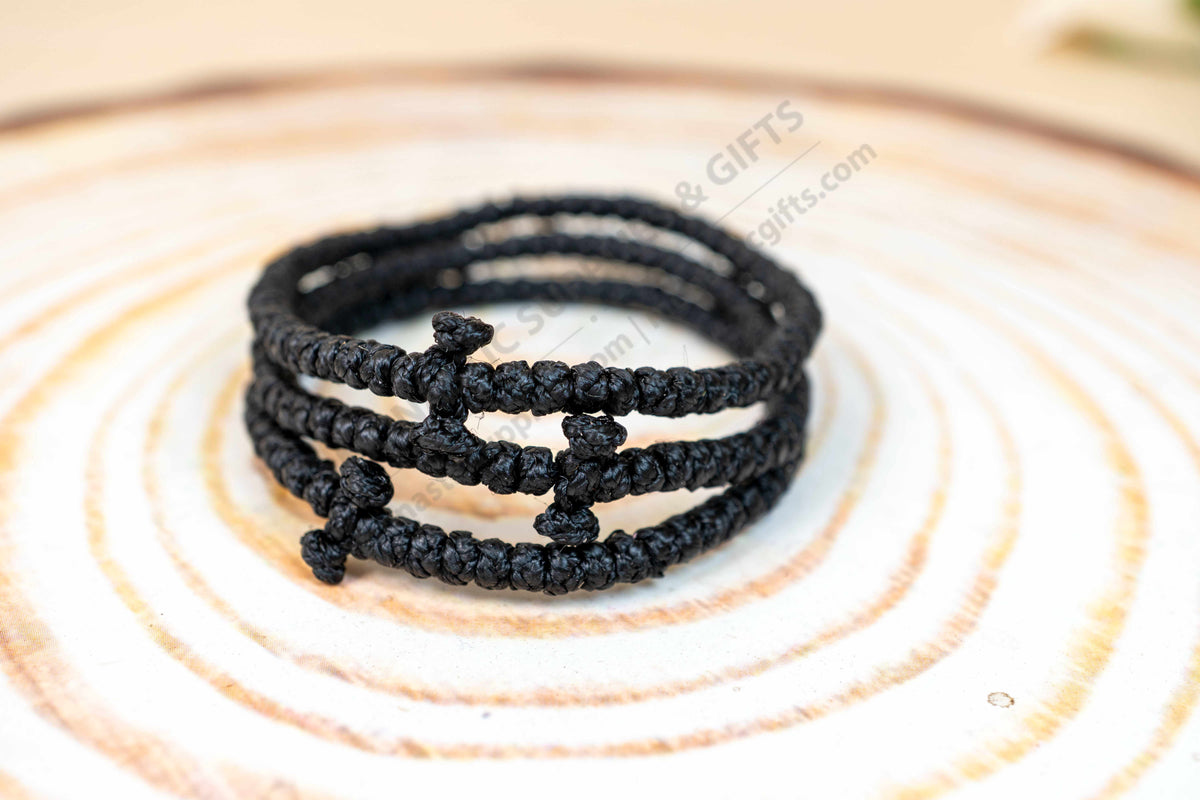 Authentic monastic prayer rope classic Orthodox handmade knotted black bracelet without beads