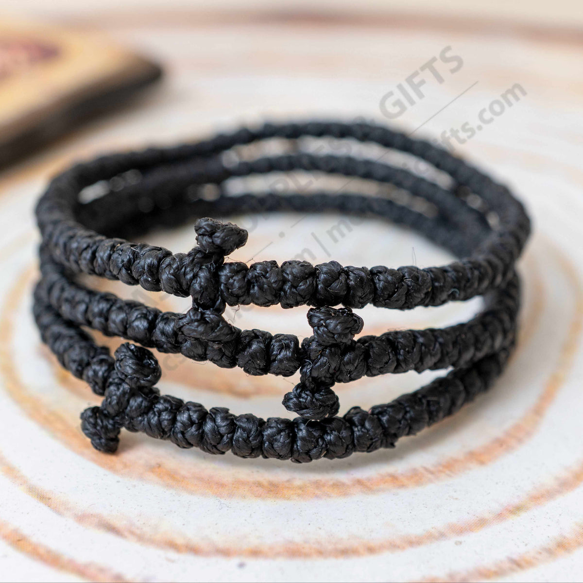 Authentic monastic prayer rope classic Orthodox handmade knotted black bracelet without beads