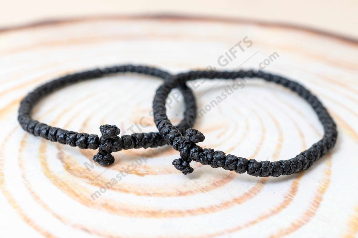 Authentic monastic prayer rope classic Orthodox handmade knotted black bracelet without beads
