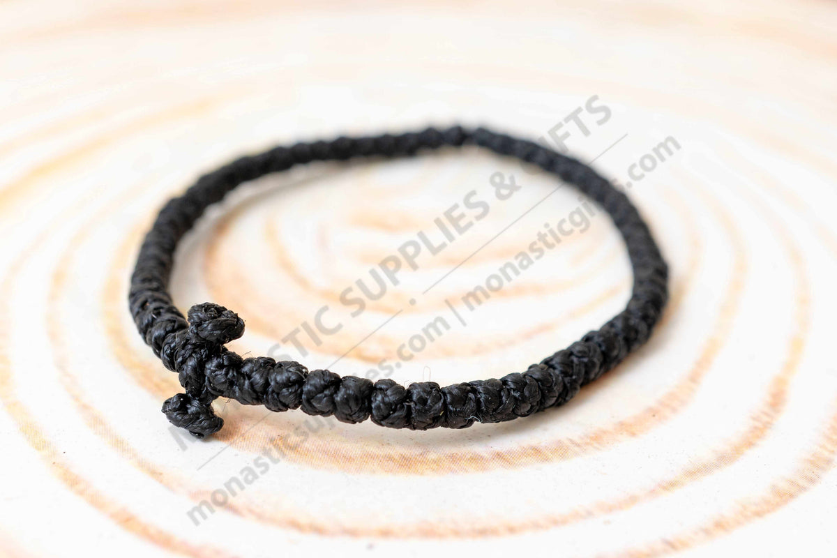 Authentic monastic prayer rope classic Orthodox handmade knotted black bracelet without beads