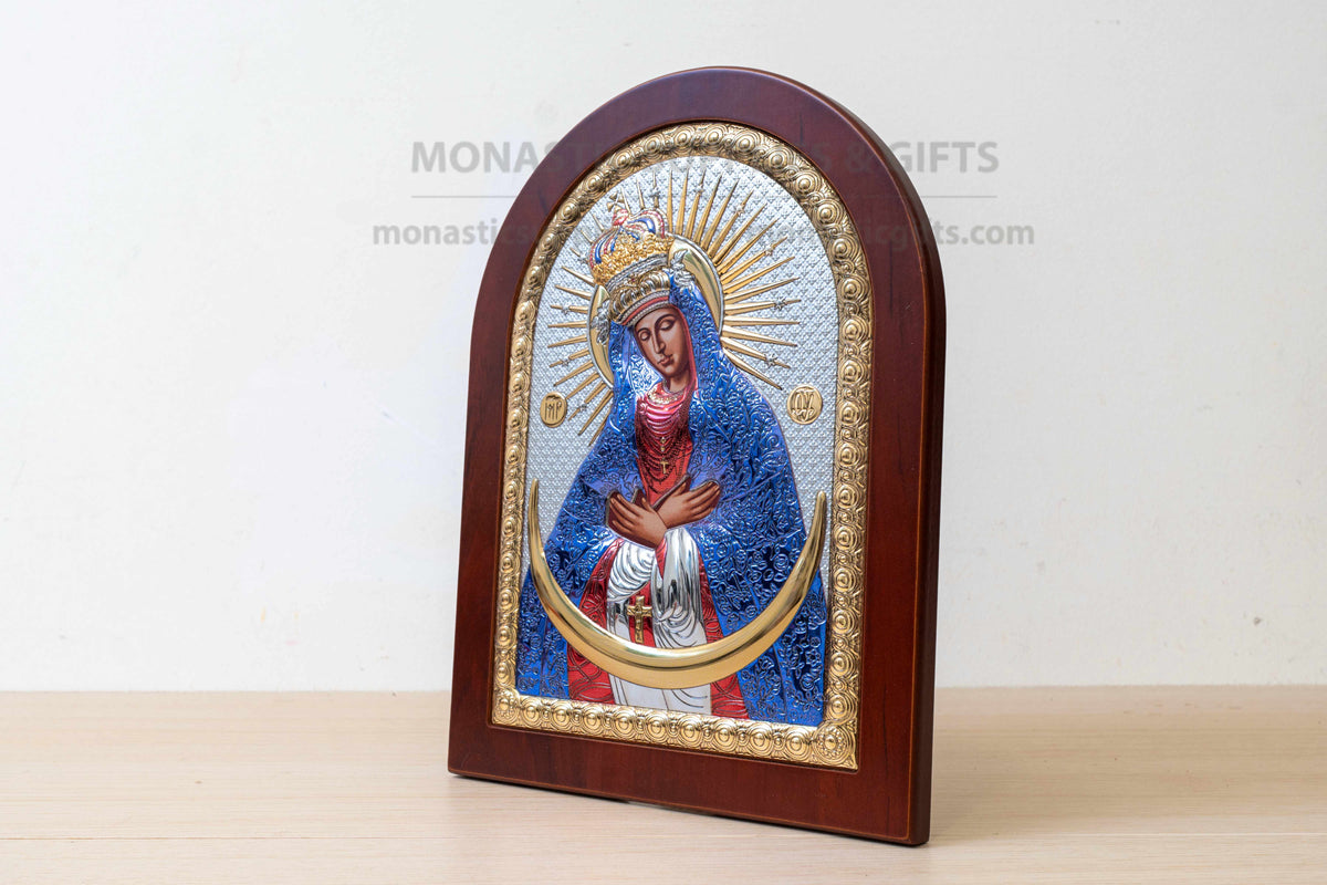Virgin Mary Ostrobramska Silver Icon 925 Mother of Mercy