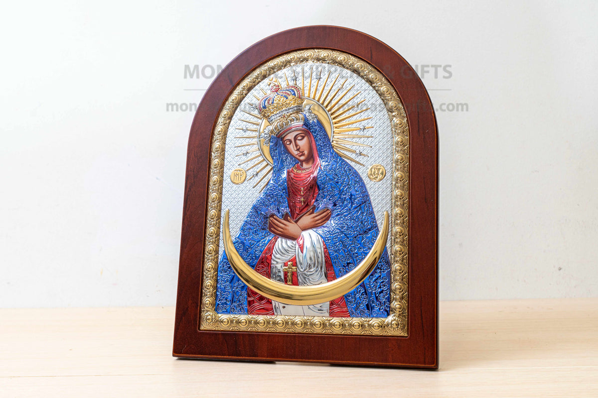 Virgin Mary Ostrobramska Silver Icon 925 Mother of Mercy