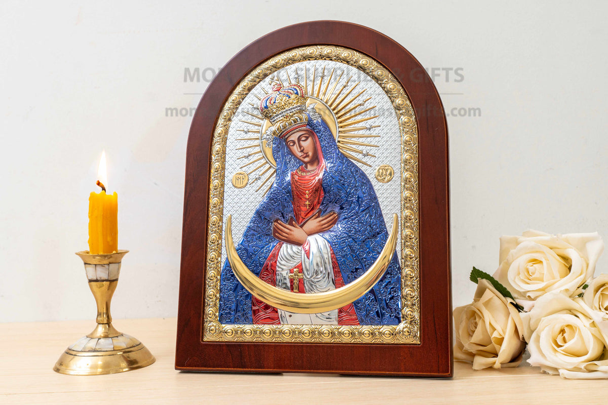 Virgin Mary Ostrobramska Silver Icon 925 Mother of Mercy