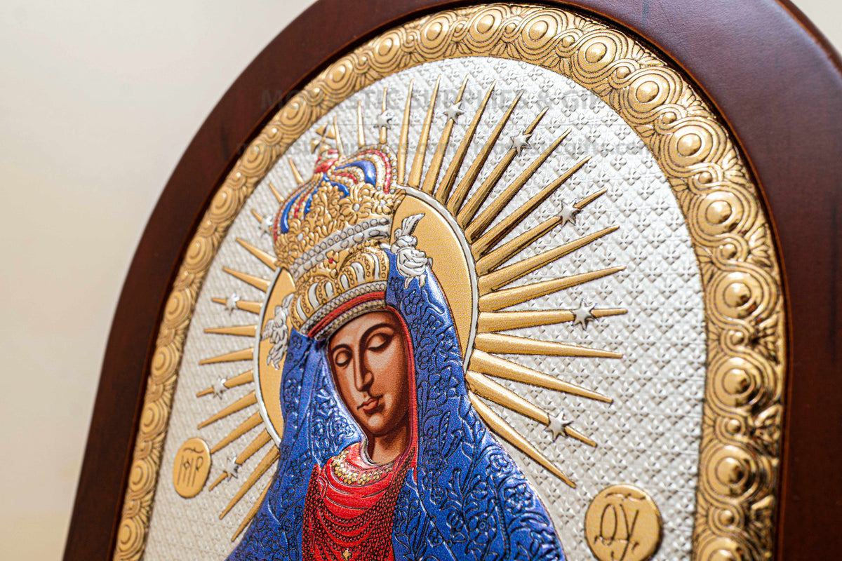 Virgin Mary Ostrobramska Silver Icon 925 Mother of Mercy