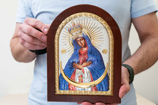 Virgin Mary Ostrobramska Silver Icon 925 Mother of Mercy