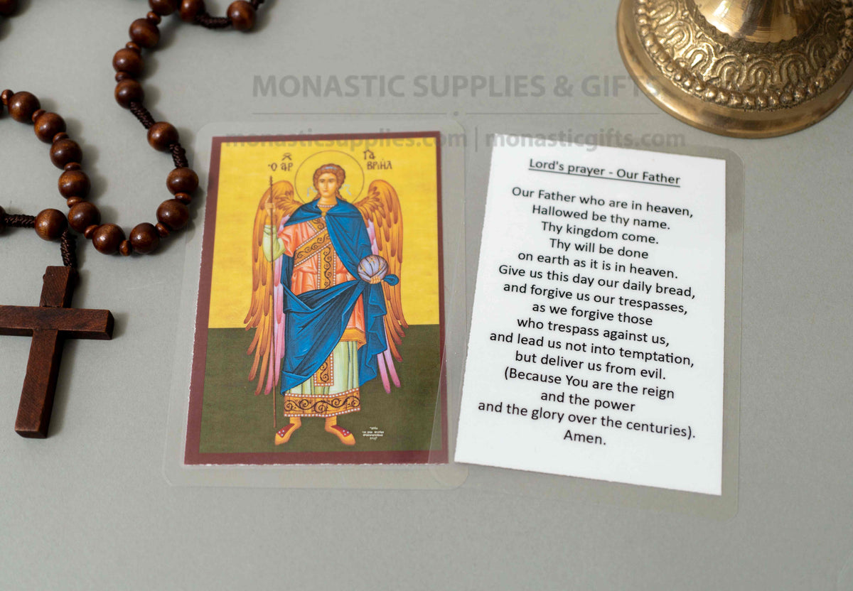 Archangel Gabriel Byzantine icon pocket cards set of 10 with prayer or Troparion on back handmade laminated made in Greece