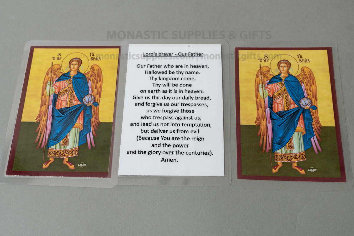 Archangel Gabriel Byzantine icon pocket cards set of 10 with prayer or Troparion on back handmade laminated made in Greece