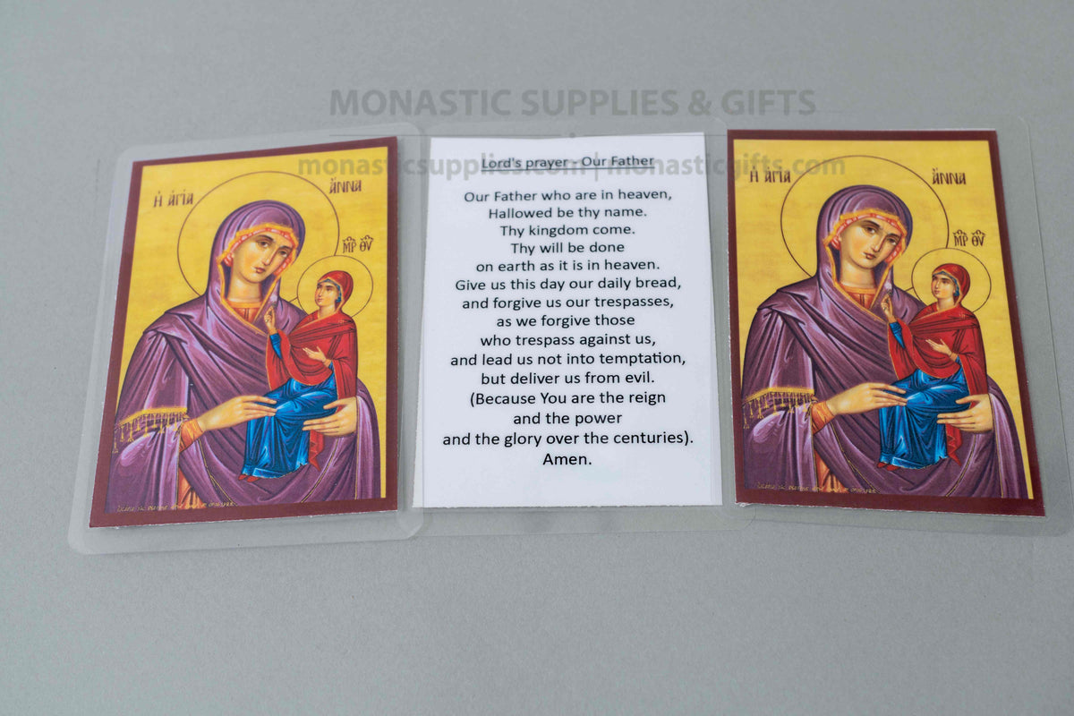 Saint Anna Byzantine icon prayer cards set of 10 with Troparion hymn on back laminated pocket cards made in Greece