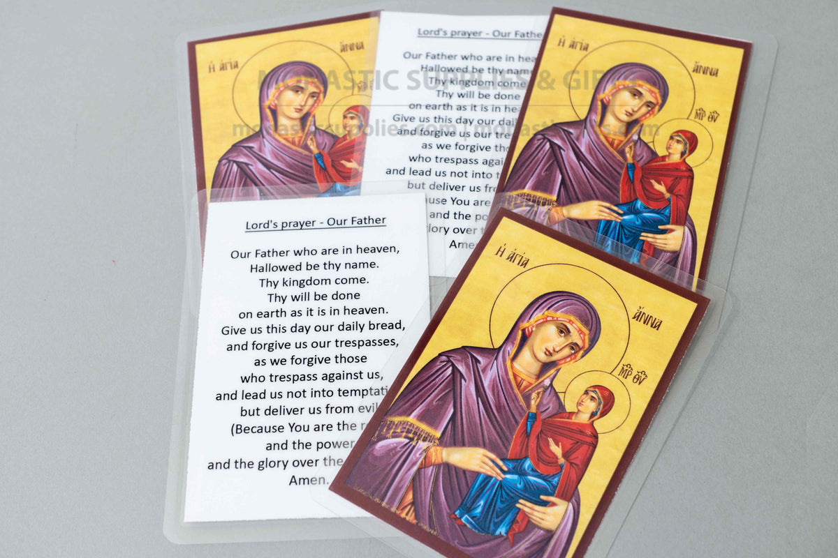 Saint Anna Byzantine icon prayer cards set of 10 with Troparion hymn on back laminated pocket cards made in Greece