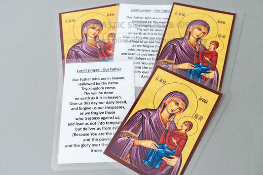 Saint Anna Byzantine icon prayer cards set of 10 with Troparion hymn on back laminated pocket cards made in Greece