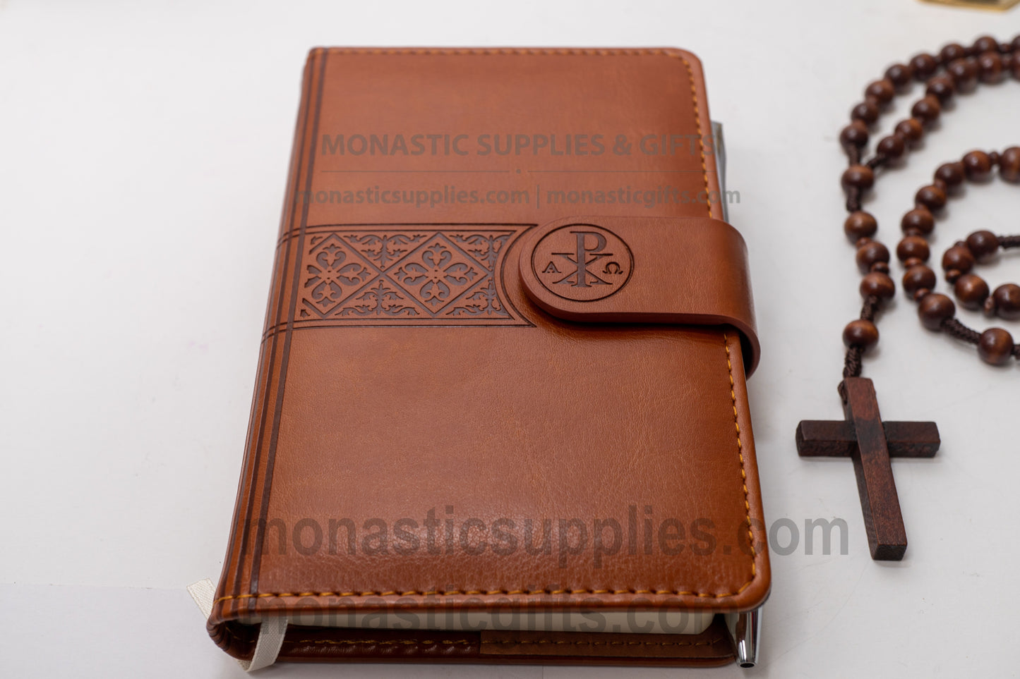 Engraved Brown Leather Christian Notebook Set with Prayer Pen — Embossed Cover, Magnet Closure & Bookmark (11x15 cm)