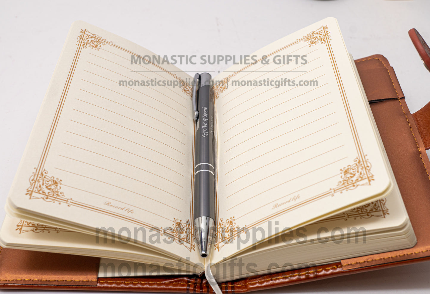 Engraved Brown Leather Christian Notebook Set with Prayer Pen — Embossed Cover, Magnet Closure & Bookmark (11x15 cm)