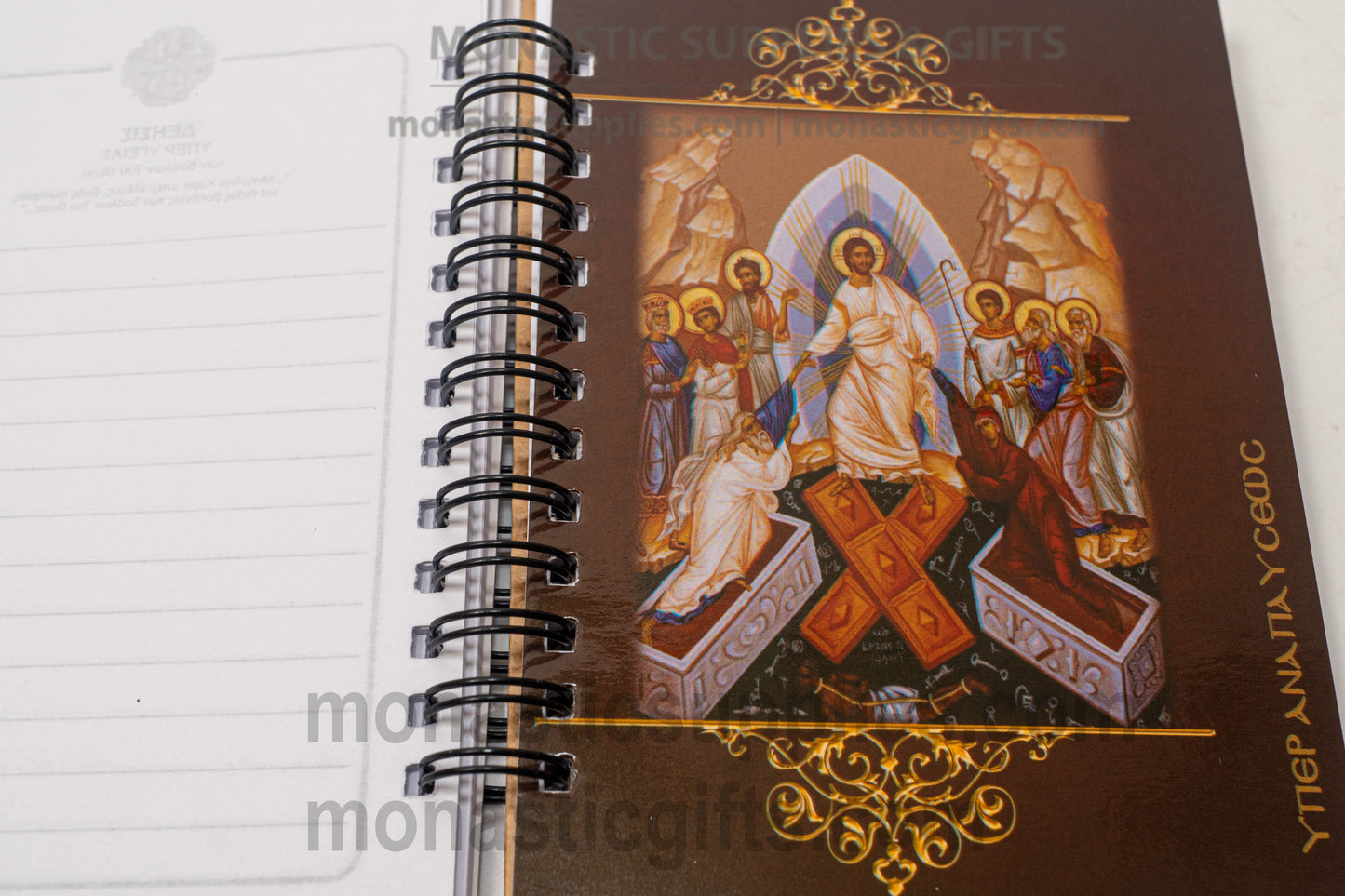 Greek Orthodox Commemoration Notebook Set — Dual "Health & Spiritual Rest" Prayer Journal with Inscribed Jesus Prayer Pen (Panagia Glykofilousa & Resurrection)