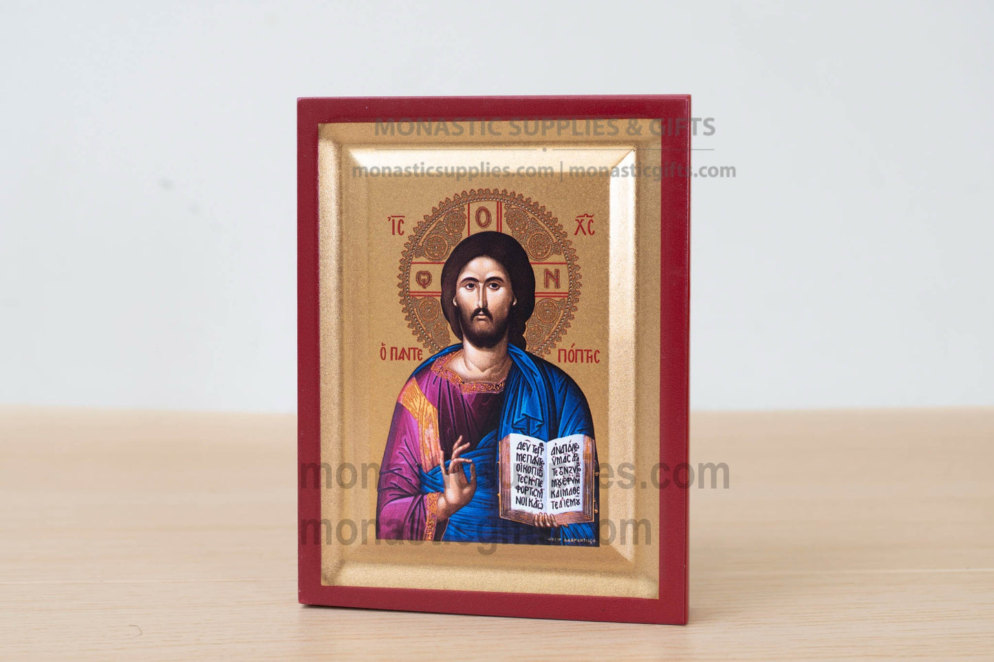 Christ Pantepoptis Arched Wooden Icon Wall Hanging or Tabletop Base Silk Canvas