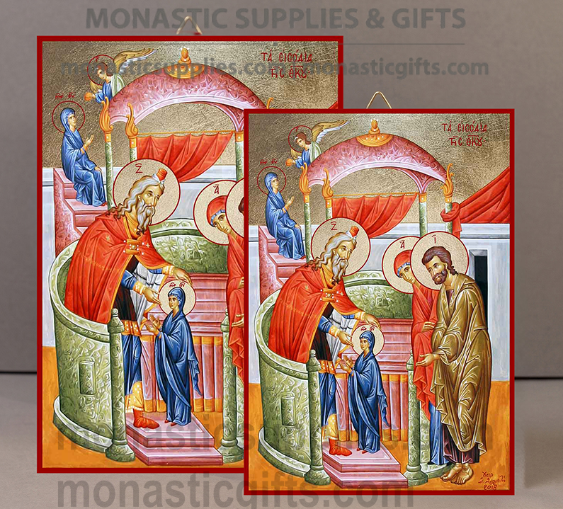 The Entry of the Theotokos into the Temple (Eisodia) Orthodox Icon - Patron of Armed Forces, Children & Consecration - Handcrafted Gold Leaf Canvas Byzantine Wooden Panel Icon with Certificate