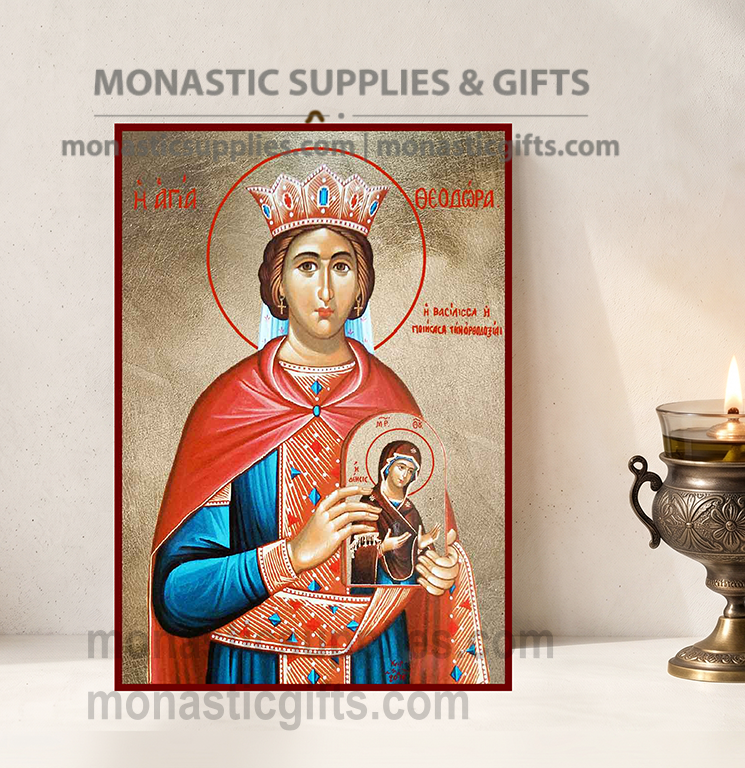 Saint Theodora the Empress Orthodox Icon - Handcrafted Gold Leaf Canvas Byzantine Wooden Panel Icon with Certificate