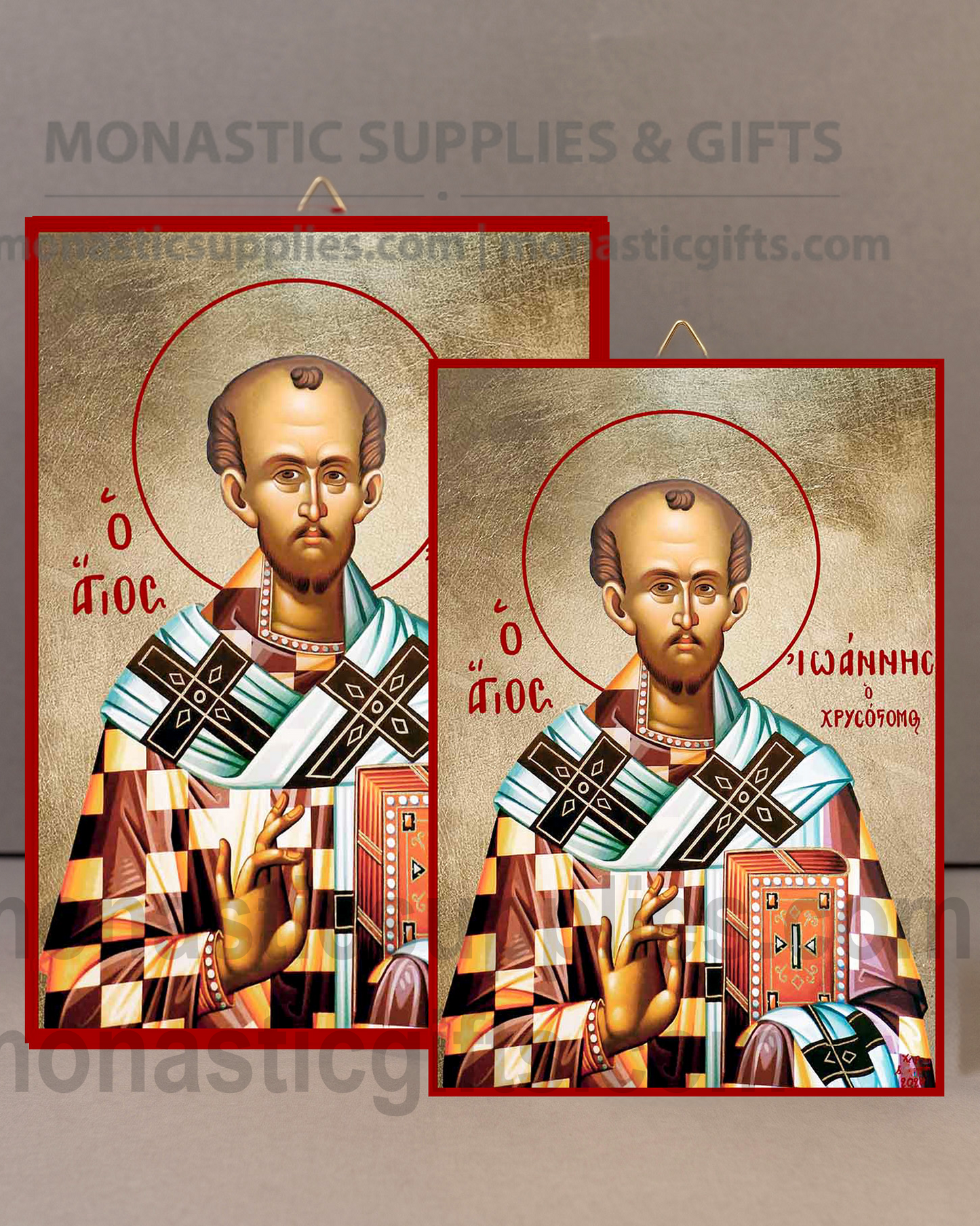 Saint John Chrysostom Orthodox Icon - Handcrafted Gold Leaf Canvas Byzantine Wooden Panel Icon with Certificate