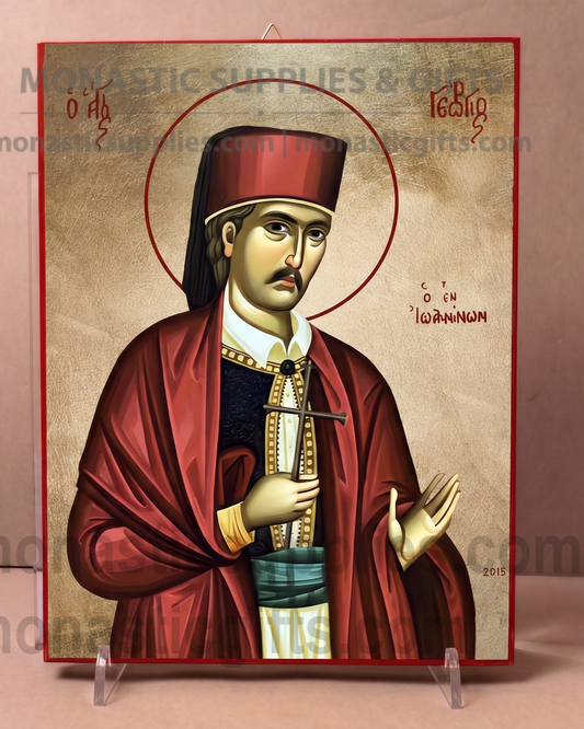 Saint George of Ioannina Orthodox Icon - Handcrafted Gold Leaf Canvas Byzantine Wooden Panel Icon with Certificate