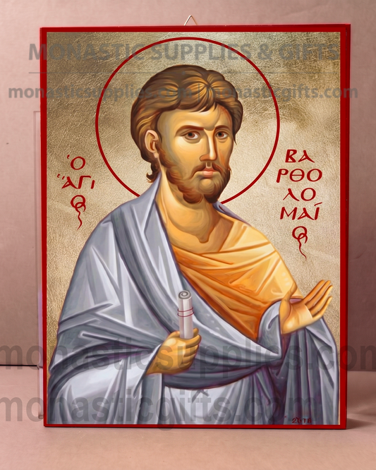 Saint Bartholomew Orthodox Icon - Handcrafted Gold Leaf Canvas Byzantine Wooden Panel Icon with Certificate