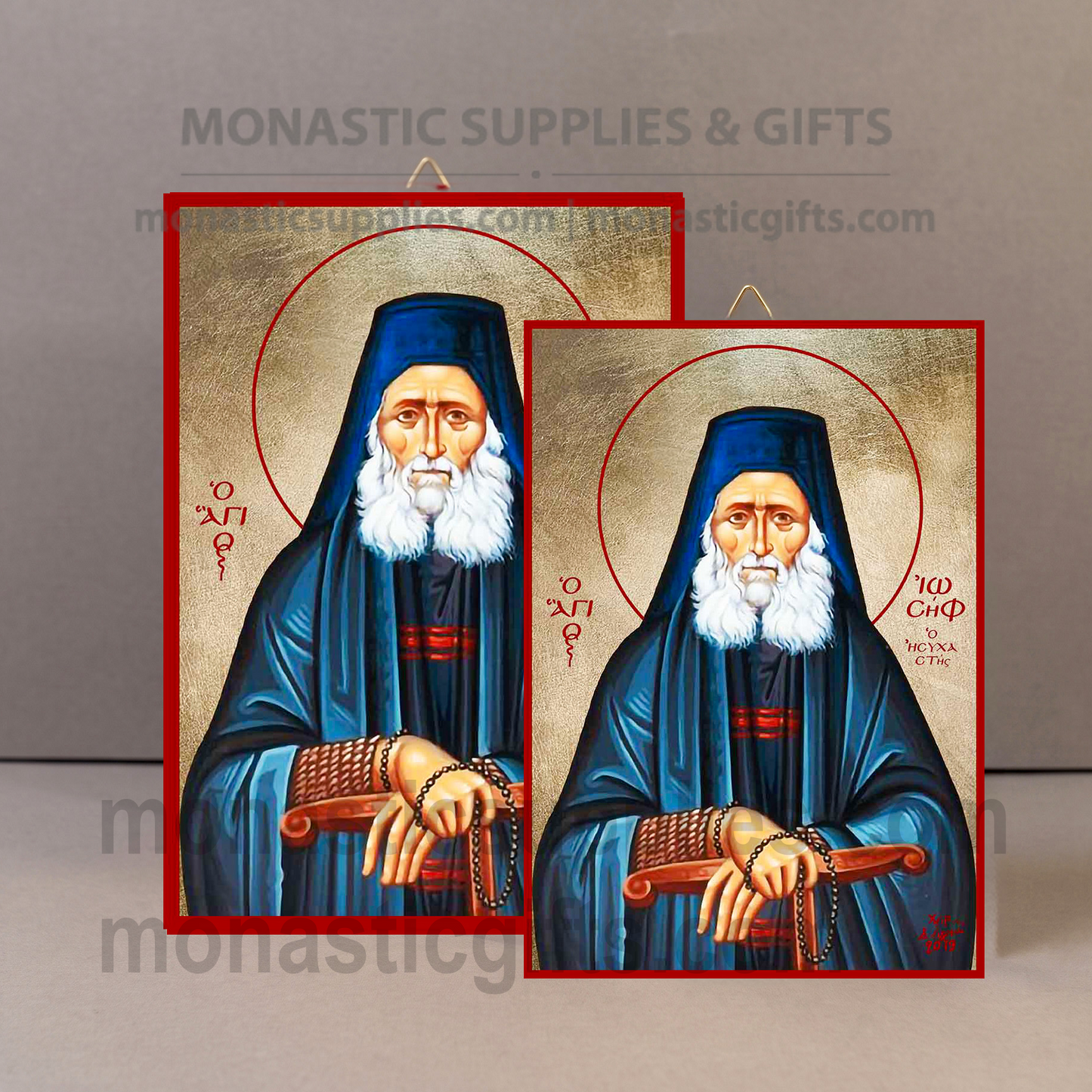 Saint Joseph the Hesychast Orthodox Icon - Handcrafted Gold Leaf Canvas Byzantine Wooden Panel Icon with Certificate