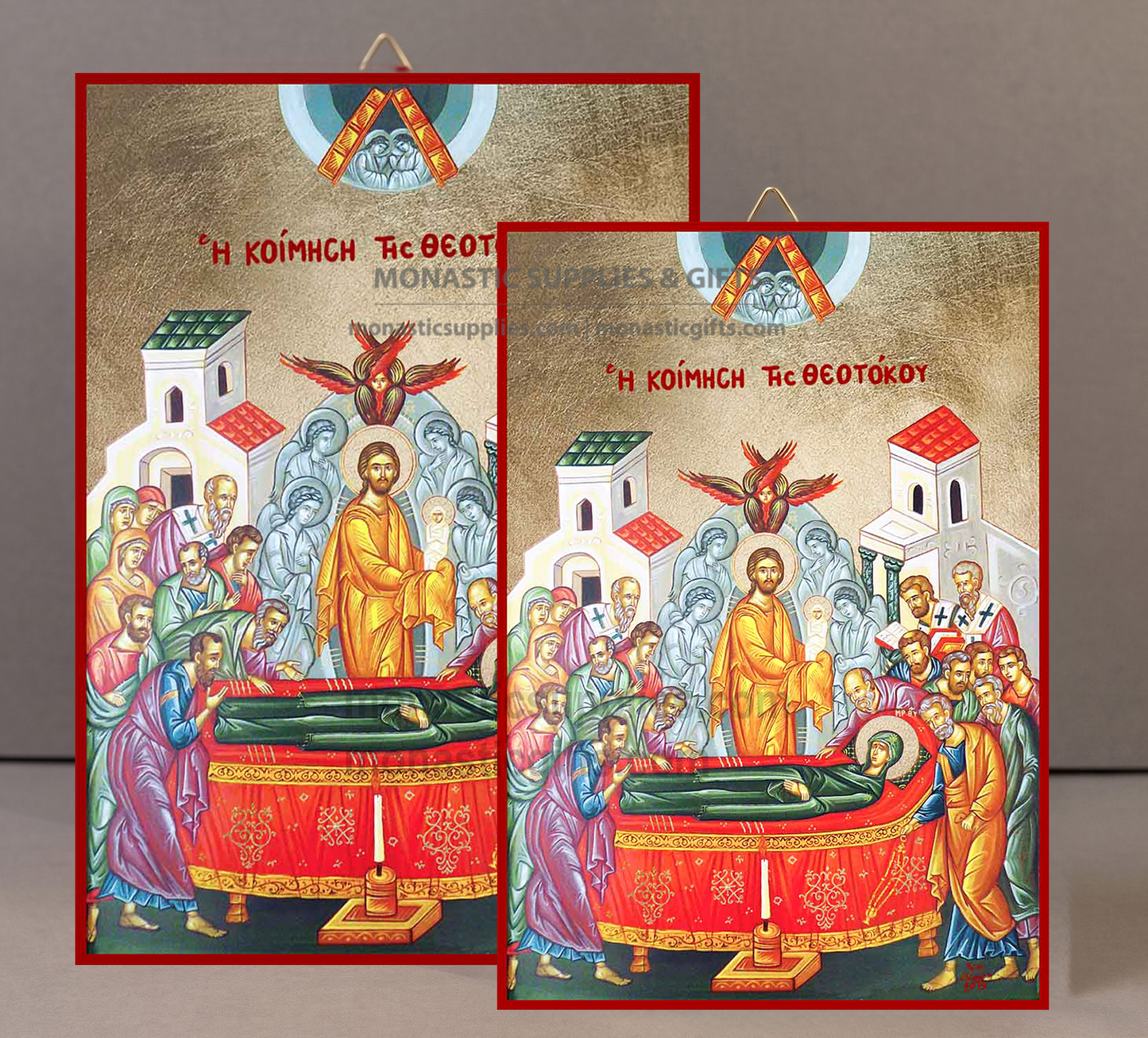 The Dormition of the Theotokos (Koimisis) Orthodox Icon - Patron of Peaceful Passage, Heavenly Hope & Family Protection - Handcrafted Gold Leaf Canvas Byzantine Wooden Panel Icon with Certificate