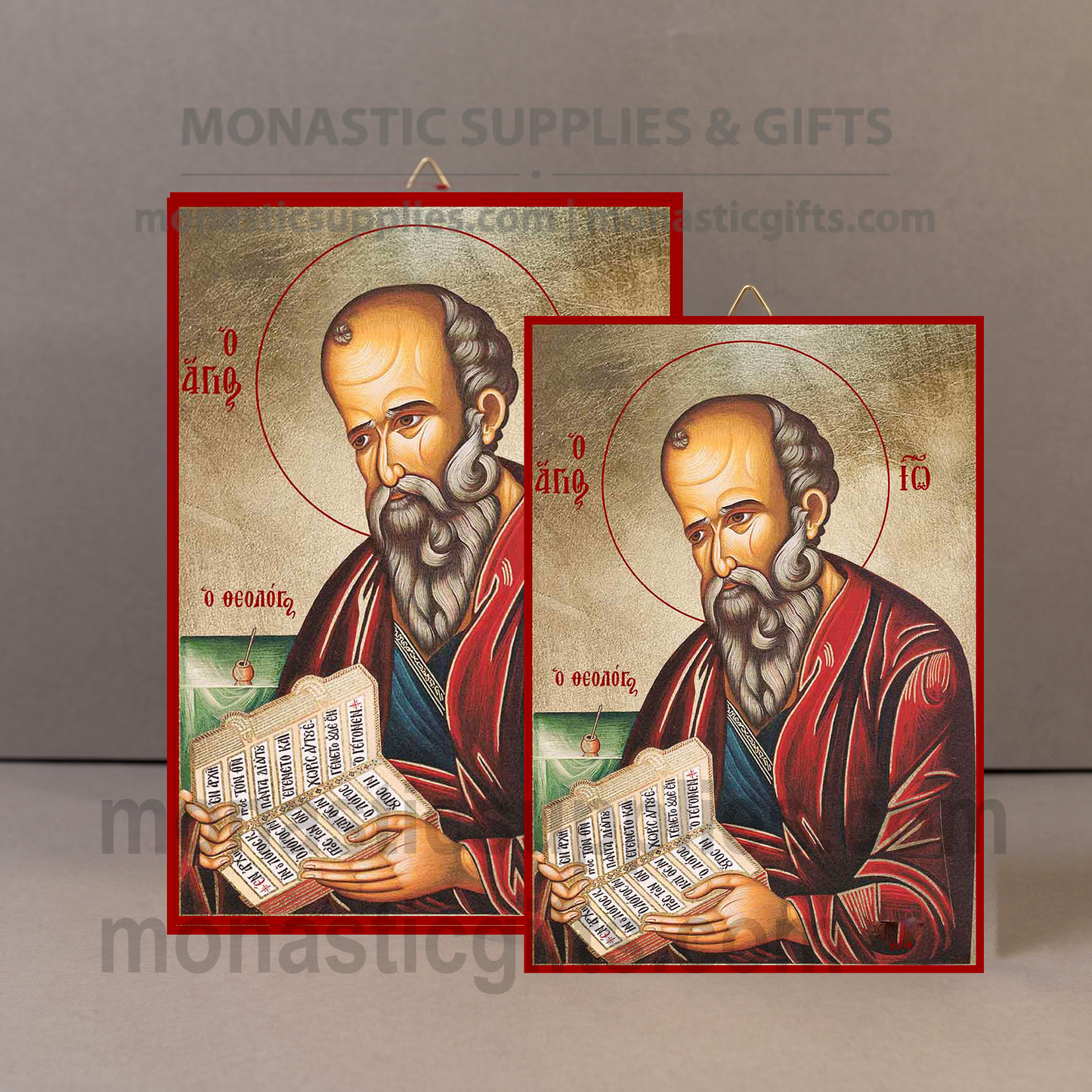 Saint John the Theologian Orthodox Icon - Handcrafted Gold Leaf Canvas Byzantine Wooden Panel Icon with Certificate