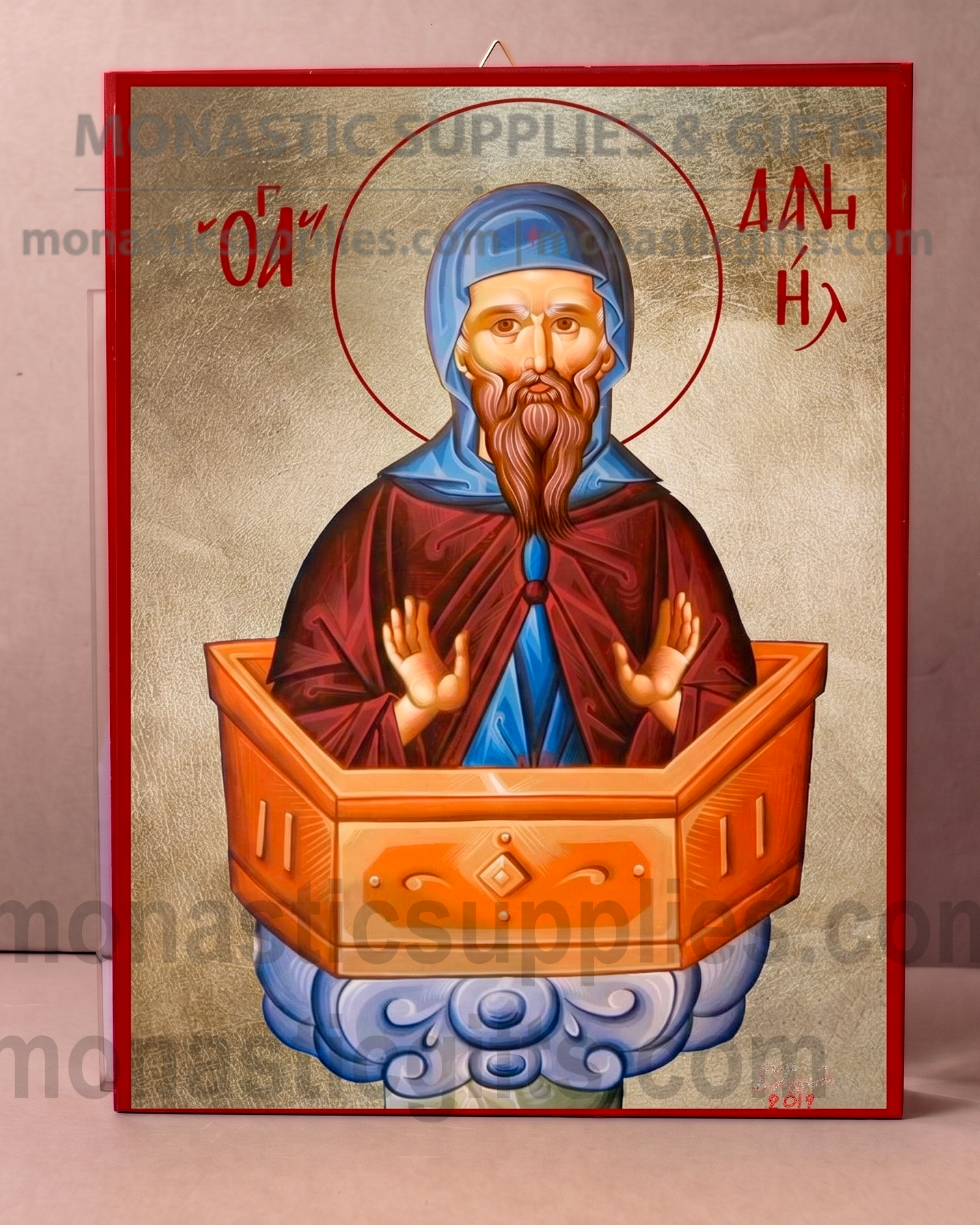 Handcrafted Orthodox gold leaf canvas icon of Prophet Daniel on solid wooden panel