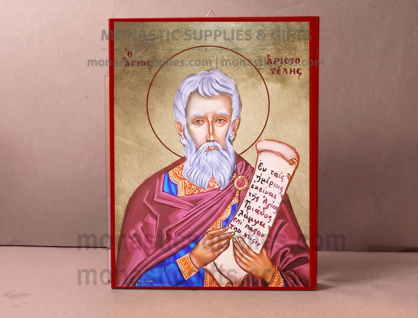 Saint Aristotle Orthodox Icon - Handcrafted Gold Leaf Canvas Byzantine Wooden Panel Icon with Certificate