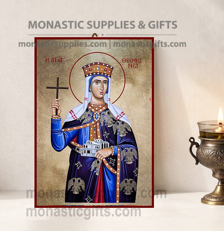 Saint Theophano the Empress Orthodox Icon - Handcrafted Gold Leaf Canvas Byzantine Wooden Panel Icon with Certificate