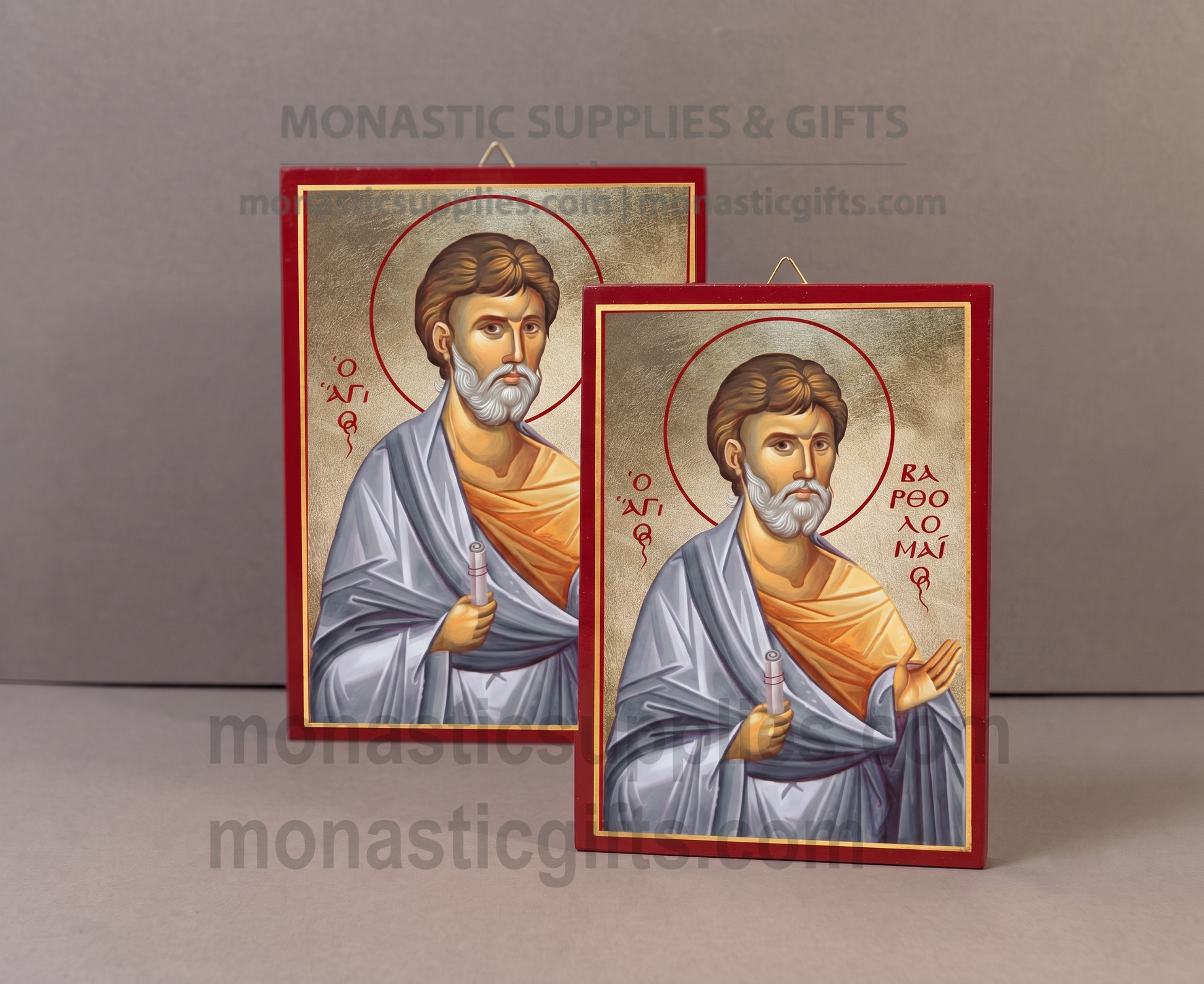 Handcrafted Orthodox gold leaf canvas icon of Saint Bartholomew the Apostle on solid wooden panel