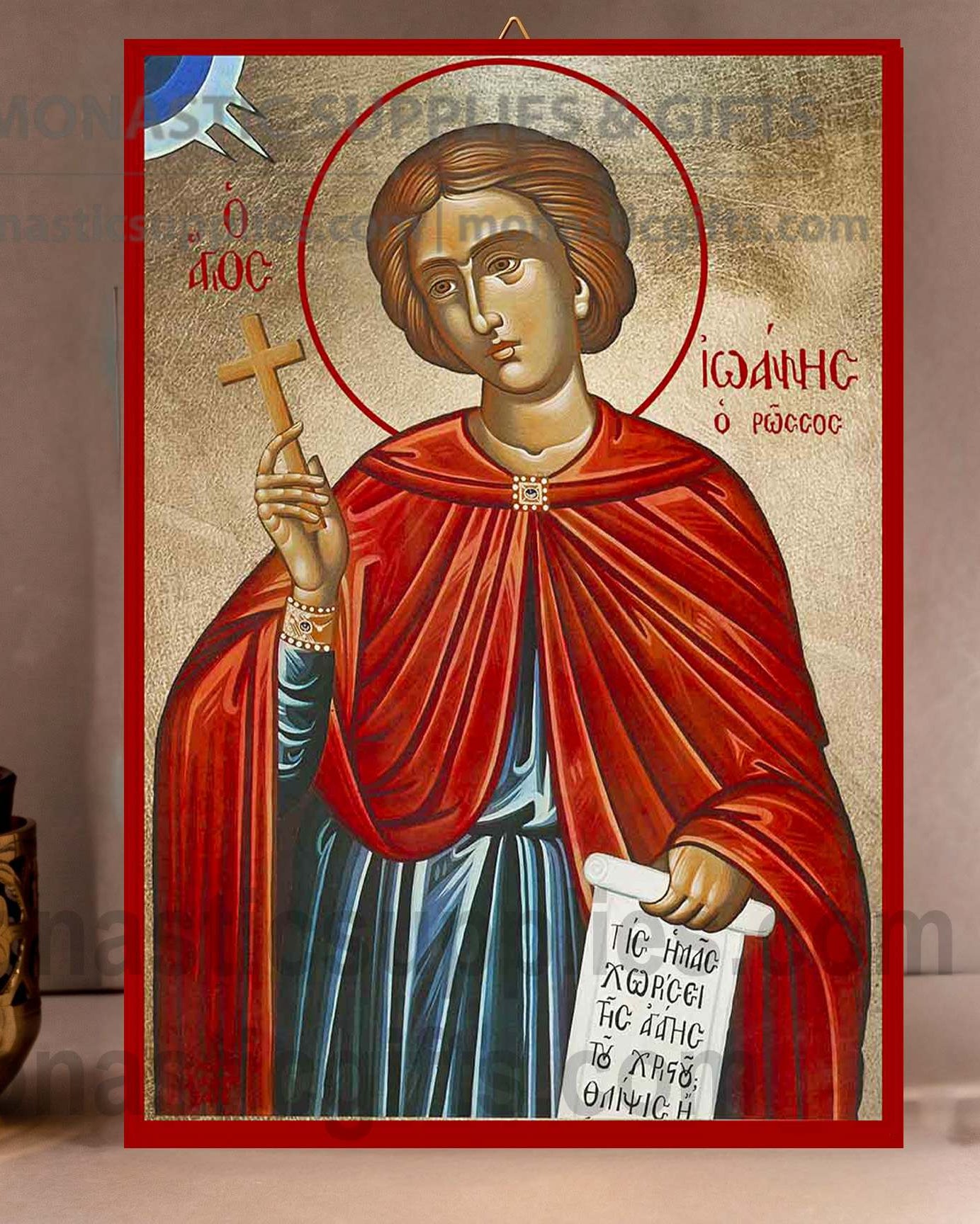 Saint John the Russian Orthodox Icon - Handcrafted Gold Leaf Canvas Byzantine Wooden Panel Icon with Certificate