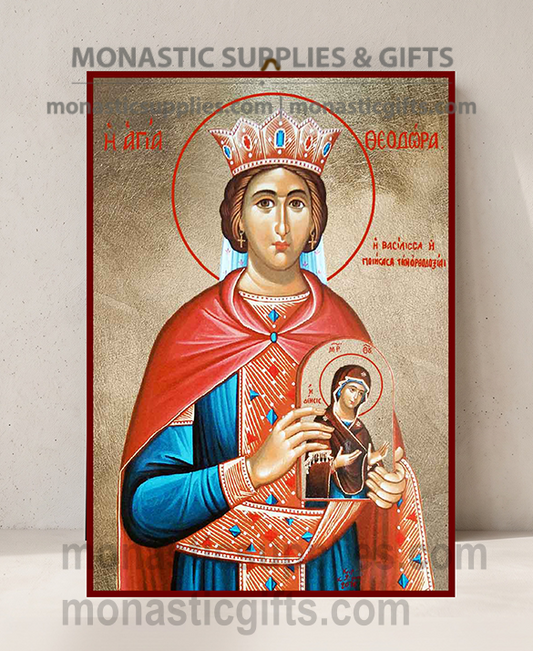 Saint Theodora the Empress Orthodox Icon - Handcrafted Gold Leaf Canvas Byzantine Wooden Panel Icon with Certificate
