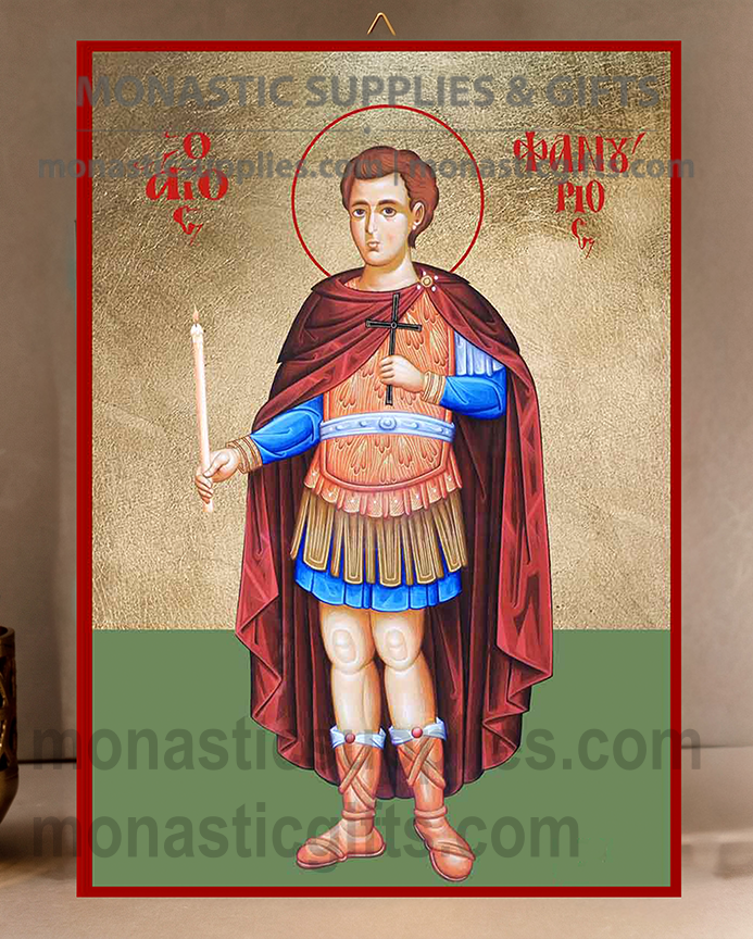 Saint Phanourios the Great Martyr Orthodox Icon - Patron of Lost Things, Revelation & Finding Hope - Handcrafted Gold Leaf Canvas Byzantine Wooden Panel Icon with Certificate