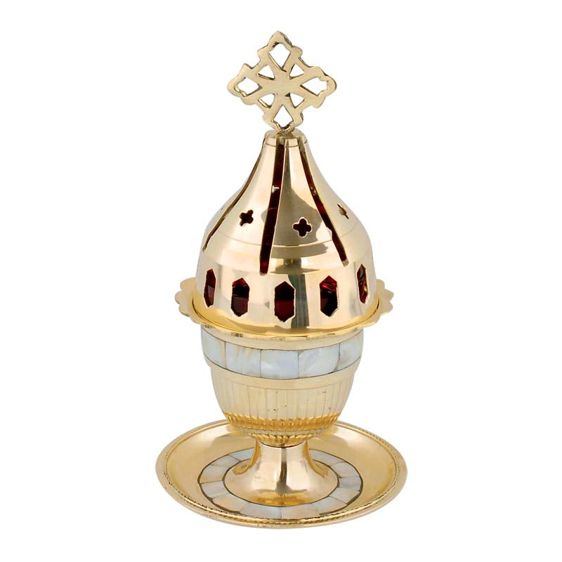 Brass Vigil Lamp Standing Mother of Pearl