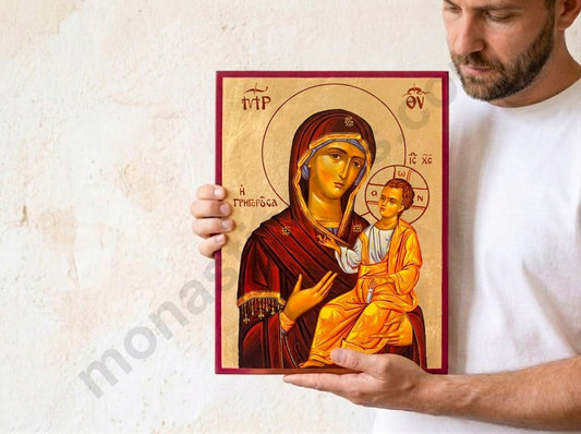 Large Christian Icon With Virgin Mary Quick to Hear  superior quality 9.4 x 13in