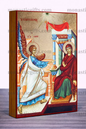 The Annunciation of the Theotokos Handmade Byzantine Icon on Gold Silk with Wooden Panel, Various Sizes