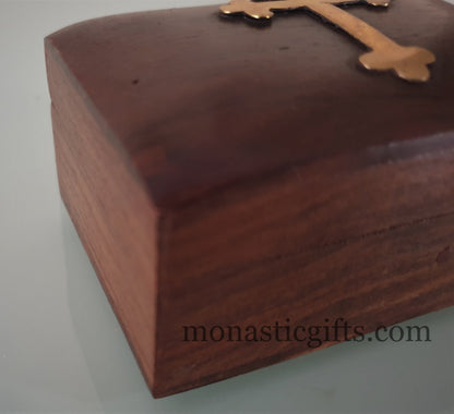 wooden Box with Christian Cross and metallic elements Handmade  - Decorative box - Rustic wood box - Jewelry box