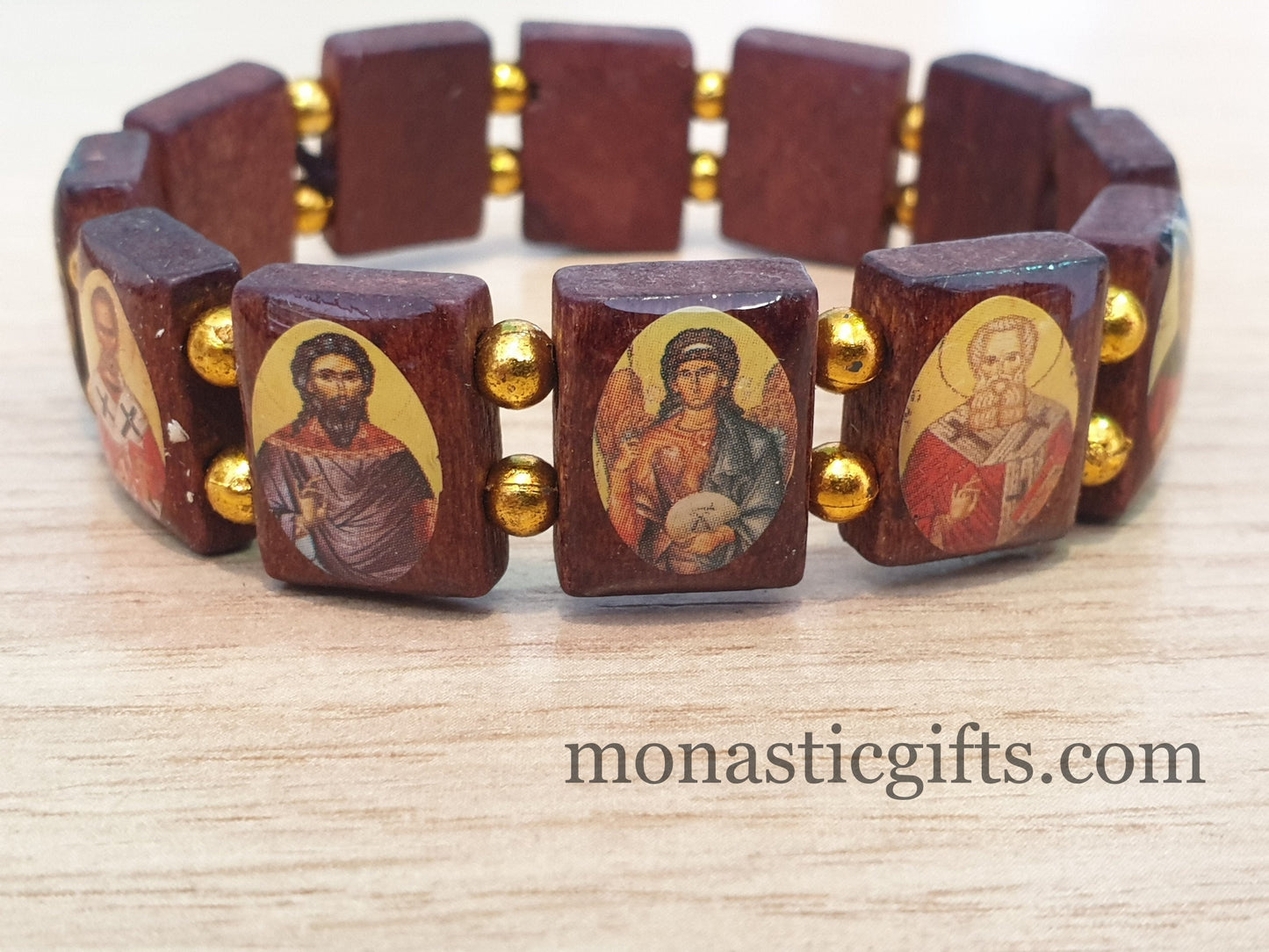 Holy Bracelet ,Bracelet with Holy Icons and colored Golden beads , Gift of faith, hope, love and healing to someone you care about