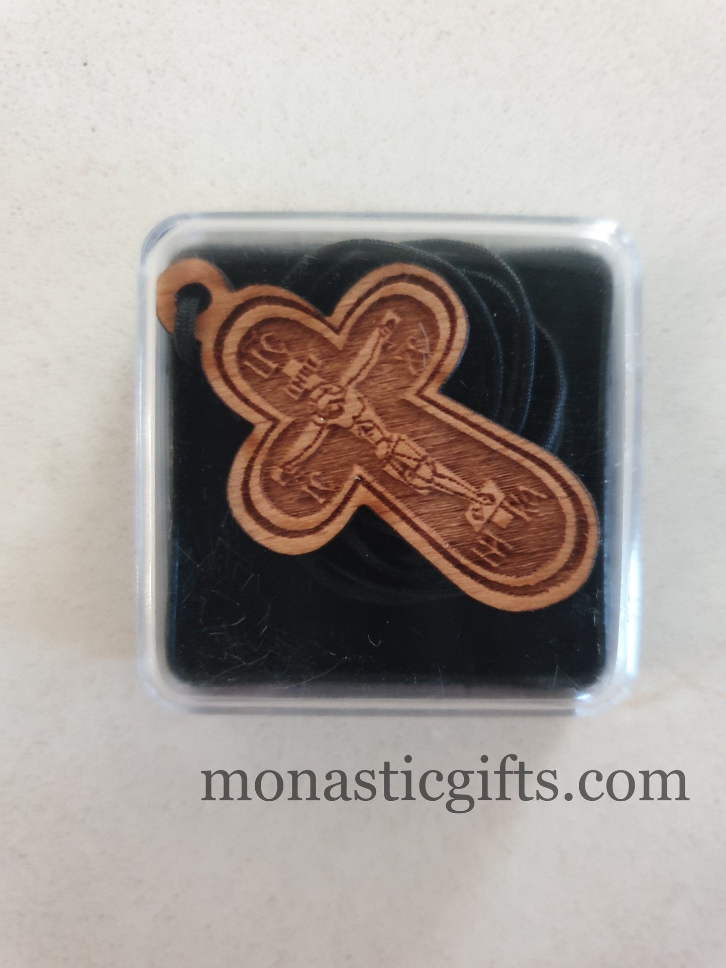 Christian Cross neck charm or Car mirror cross -  Crucifix Olive Wood Cross