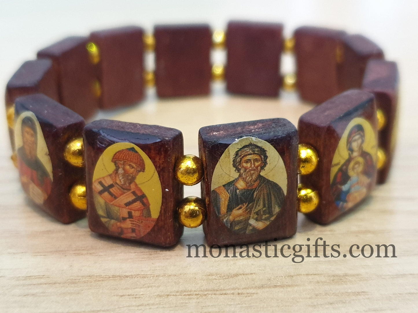 Holy Bracelet ,Bracelet with Holy Icons and colored Golden beads , Gift of faith, hope, love and healing to someone you care about