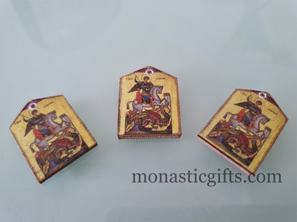 Tiny icon Saint George 3pcs - Wood  Byzantine Christian  Tiny Orthodox Icon amazing idea to make orthodox Christians gifts