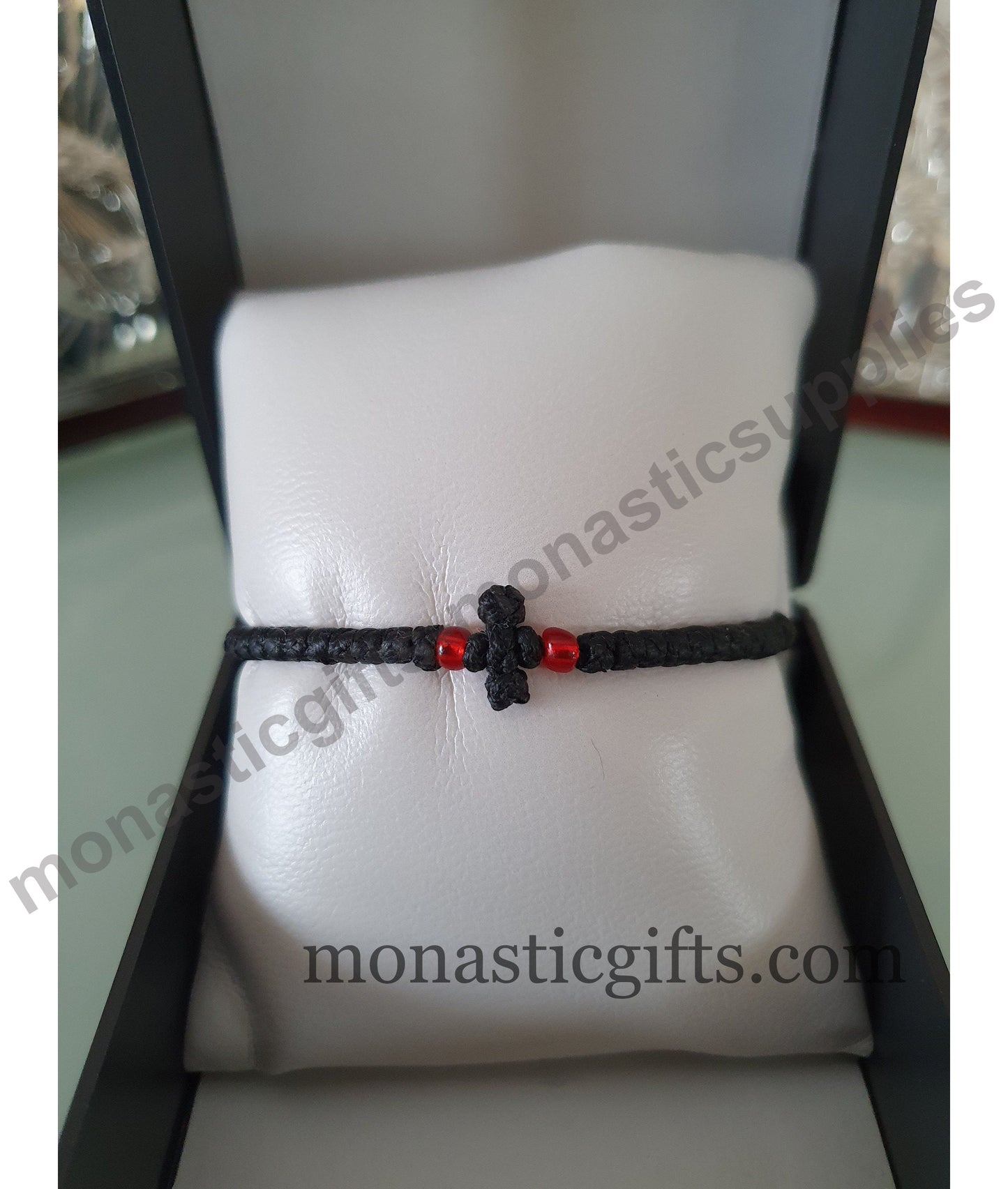 Black Waxed Thin Komboskini Handmade Mount Athos Prayer Rope (2-Piece Pack) — Adjustable with Beads