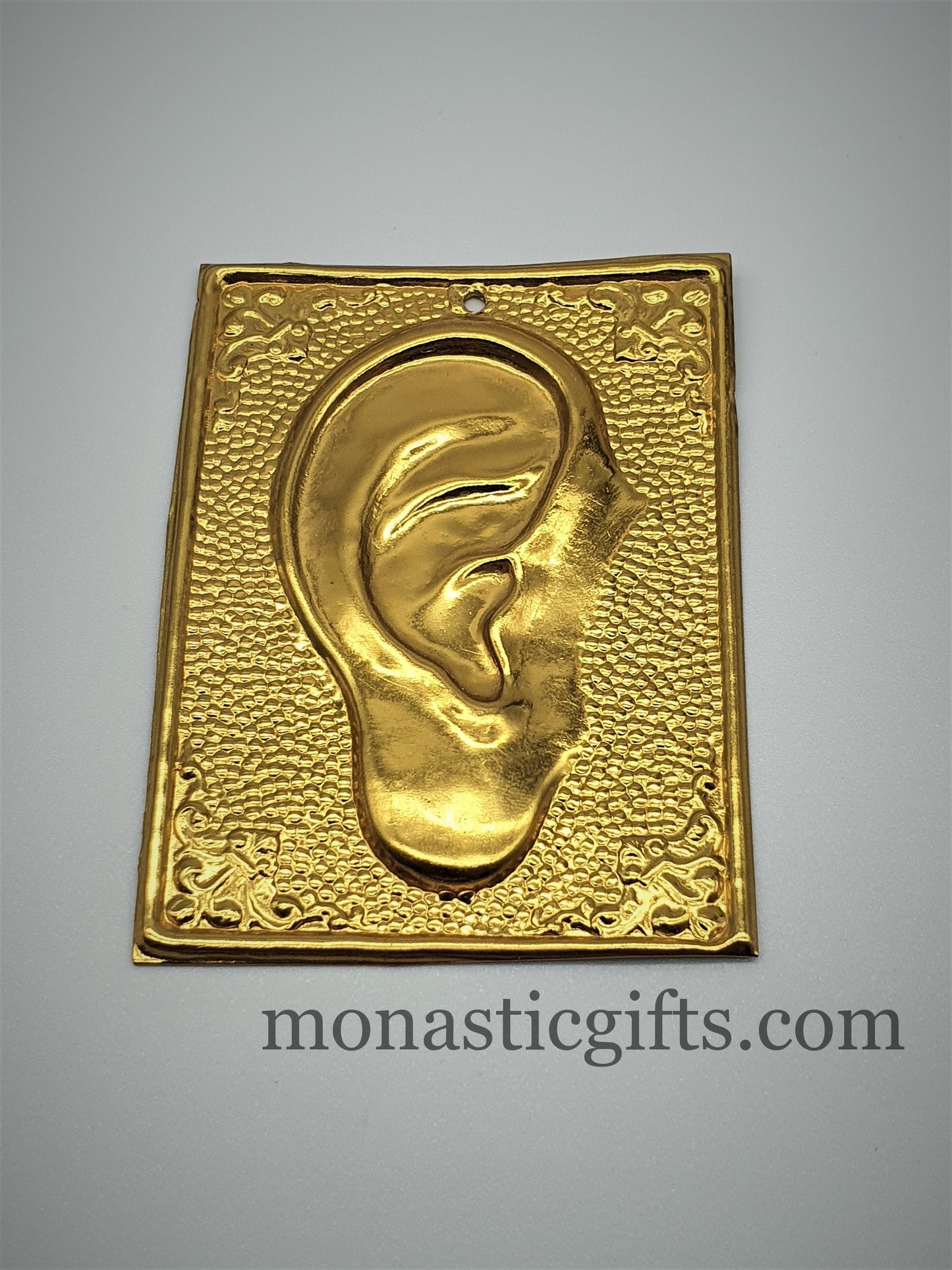 tama votive offering ear votive, Gold colored Byzantine Greek Eastern Orthodox Promise Icon, Ex Voto