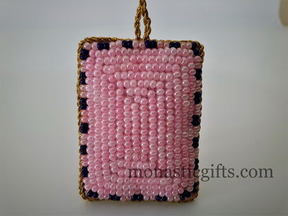 Christian traditional amulet with beads and gold thread Rectangular pendant  ,Filakto Οrthodox,Catholic Gift, very beautiful like jewl