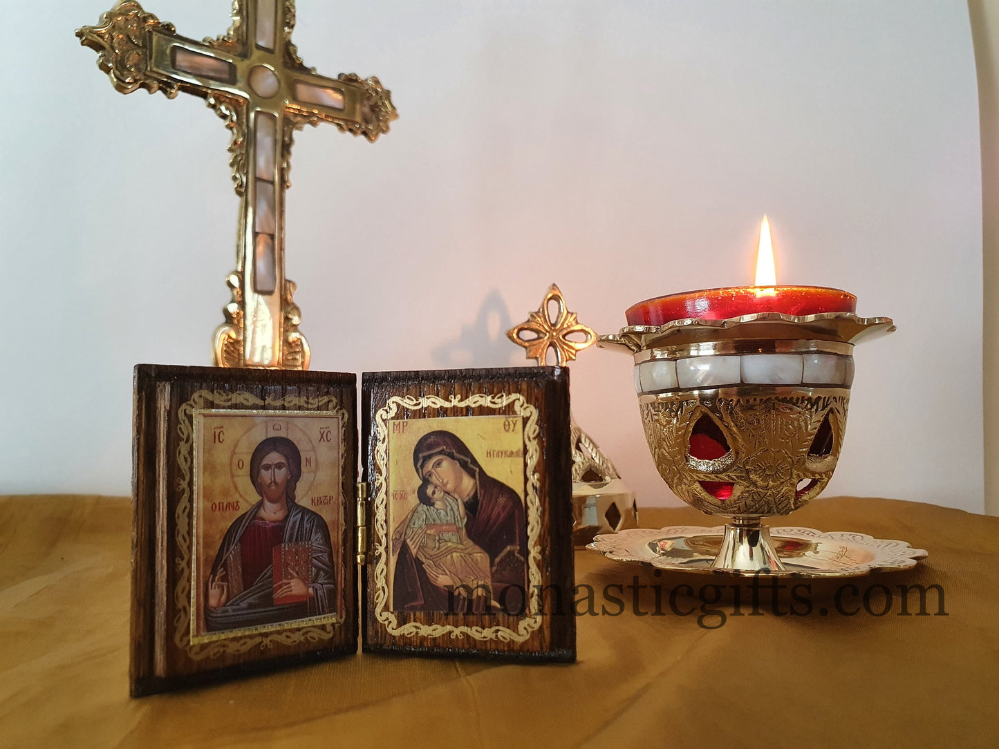 Diptych wood Orthodox Icon of Jesus Christ and Holy Theotokos , Greek Orthodox Icon Diptych, Father's Day , Home Decor,Orthodox Gift